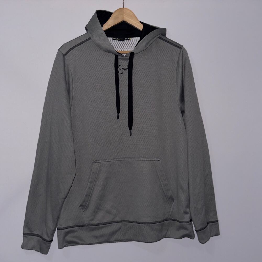 Under Armour Gray Mesh Fleece Pullover Hoodie Logo Size Medium